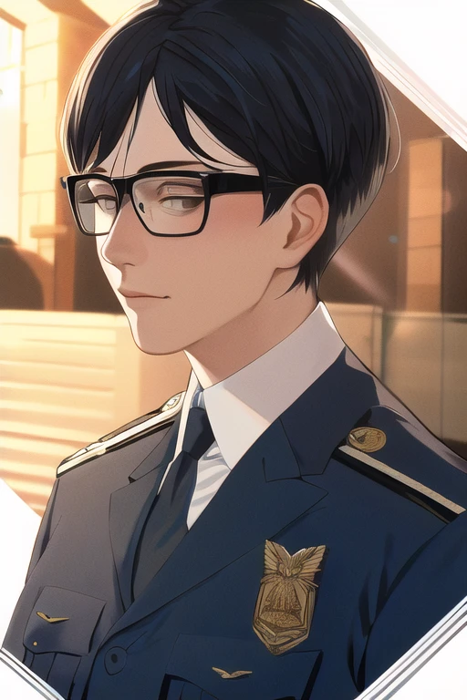 [NovelAI] सलामी बहुत छोटे बाल छोटे बाल चश्मा धूप महाकाव्य पुरुष पुलिस वर्दी [चित्रकला]